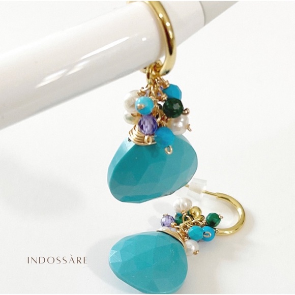 Turquoise Wire Wrap Teardrop Earrings - Picture 4 of 4